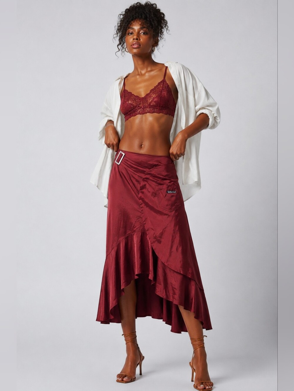 Des Filles A La Vanille Cargo Wrap Midi Skirt Burgundy S